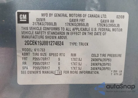 2008 Chevrolet Silverado 1500 Lt1 z USA, uszkodzony, nr VIN 2GCEK19J881274824